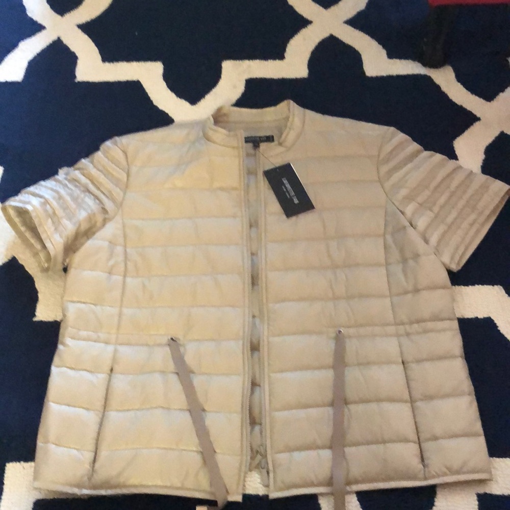 Lafayette 148 Short-sleeve Compact Puffer Jacket for Women - Size L/Khaki (NWT)